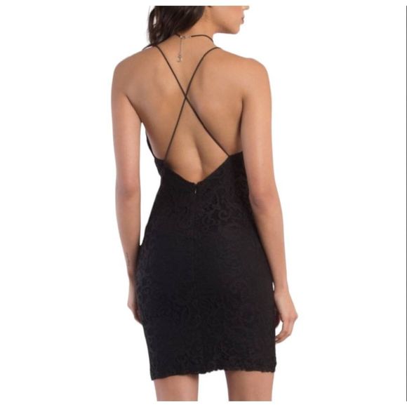 NWT Tobi Deep Plunge Black Dress Large - Picture 3 of 15